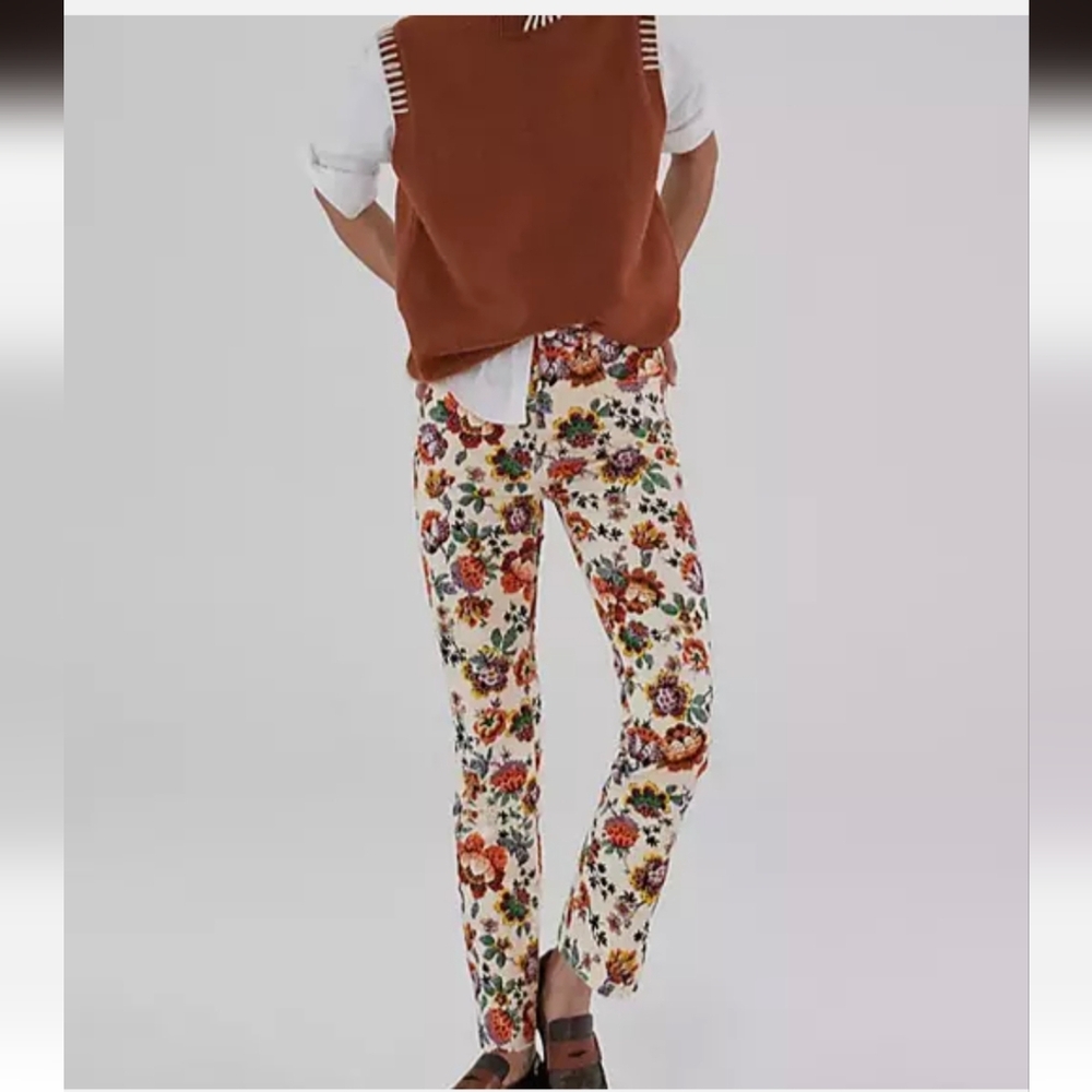 Anthropologie Pilcro floral print high rise cigarette slim straight pants Sz 27